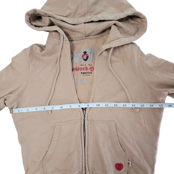 Twisted heart 90s Women's Beige Zip-Up Hoodie Embellished Graphic Size s - Picture 6 of 7
